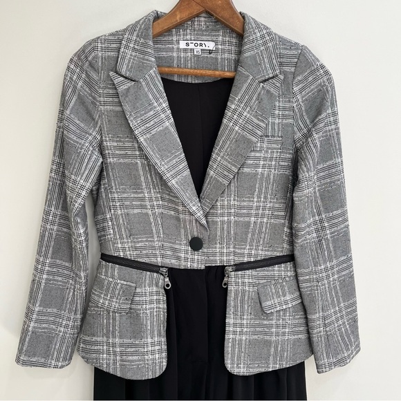 Story. Modesto long sleeve plaid tweed blazer midi dress vintage Inspired style - Picture 3 of 10